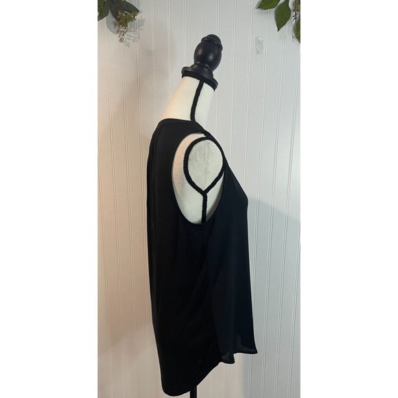 Ann Taylor Loft Black Sleeveless Split-Neck Blouse S - Picture 3 of 12